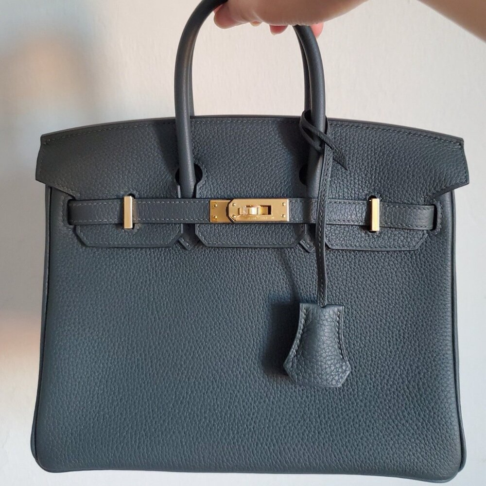 Hermes Birkin 25 Togo Vert Cypress Green Gold Hardware Tote Bag